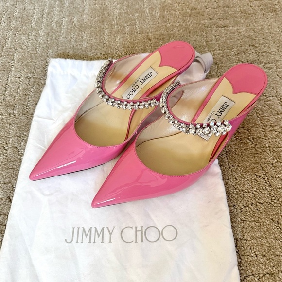 JIMMY CHOO Bing 65mm Patent Crystal Embellished Mules Candy Pink Sz 38 EU - Picture 11 of 12
